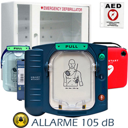 DEFIBRILLATORE DAE SEMIAUTOMATICO PHILIPS®  HS1 completo di accessori + TECA con allarme + CARTELLO