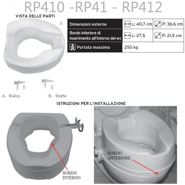 SEDILE RIALZO WATER WC - h.14/10/6cm - portata 250kg - con sistema di fissaggio - con coperchio