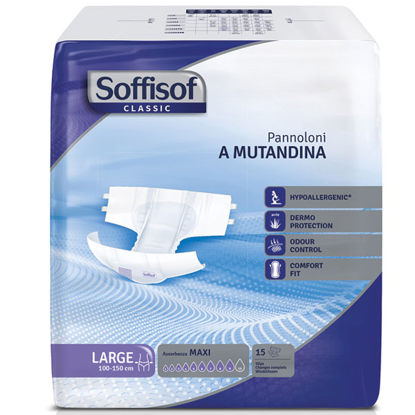 PANNOLONI ASSORBENTI PER INCONTINENZA ALTA SOFFISOFT CLASSIC - notte - conf.60pz - varie misure