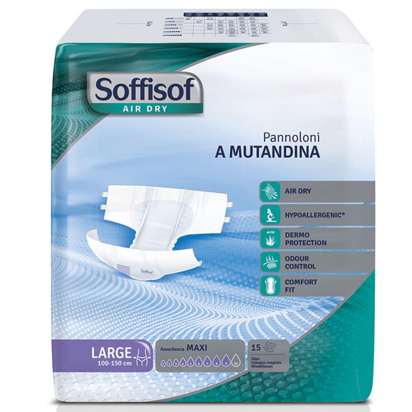 PANNOLONI ASSORBENTI PER INCONTINENZA ALTA SOFFISOFT AIR DRY - notte - conf.60pz - varie misure