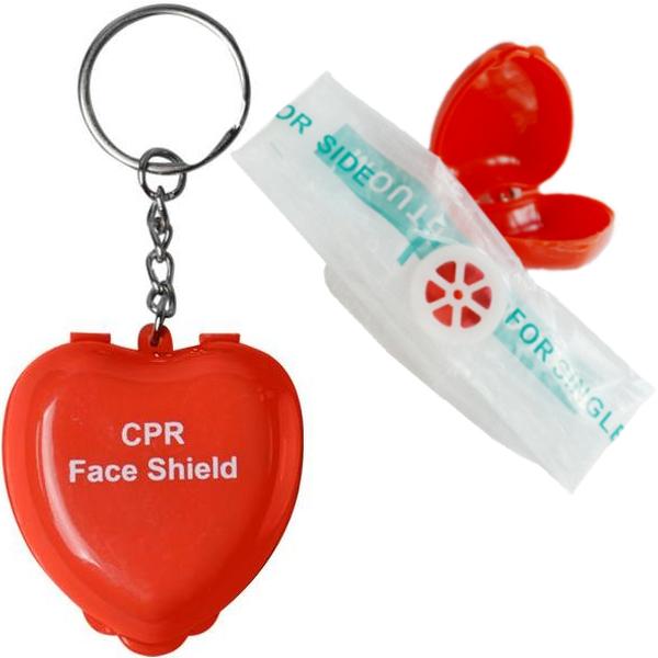 MASCHERA PORTACHIAVI CPR FACE SHIELD - FORMA CUORE - per bocca a bocca - col. rosso