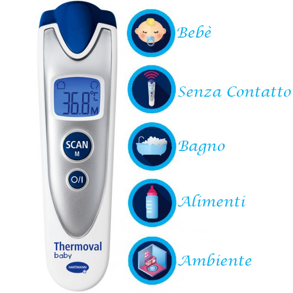 TERMOMETRO FEBBRE DIGITALE FRONTALE THERMOVAL - ad infrarossi - 10 memorie