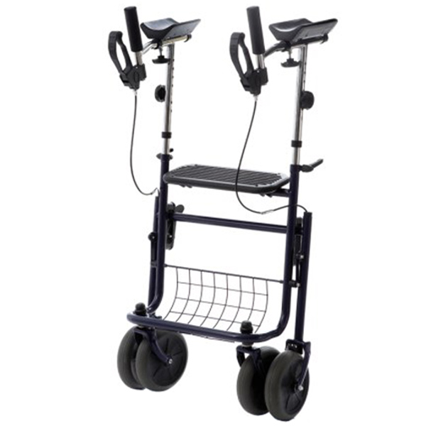 DEAMBULATORE PIEGHEVOLE DA ESTERNO / ROLLATOR - 4 RUOTE con freni - sedile cestino e vassoio - portata 136kg