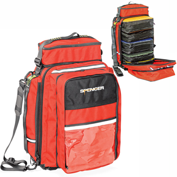 ZAINO BORSA EMERGENZA SOCCORSO R-AID PRO IN CORDURA con 5 sacche M Series - 40x30xh.60cm - rosso/nero
