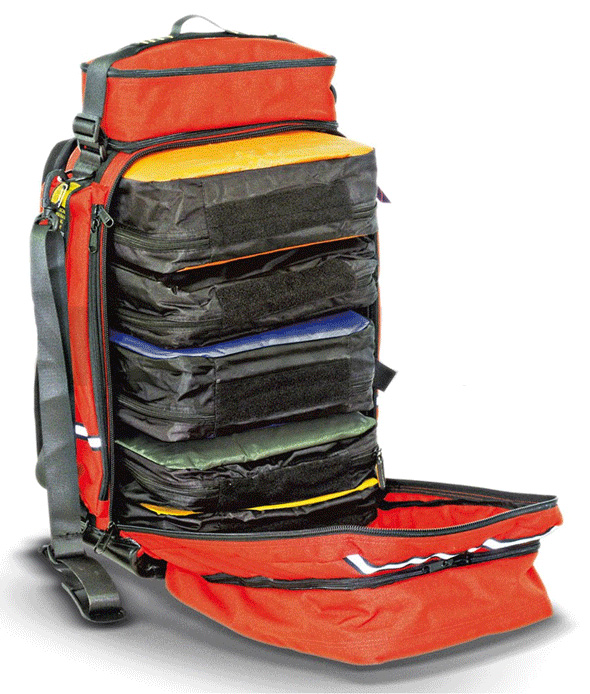 ZAINO BORSA EMERGENZA SOCCORSO R-AID PRO IN CORDURA con 5 sacche M Series - 40x30xh.60cm - rosso/nero