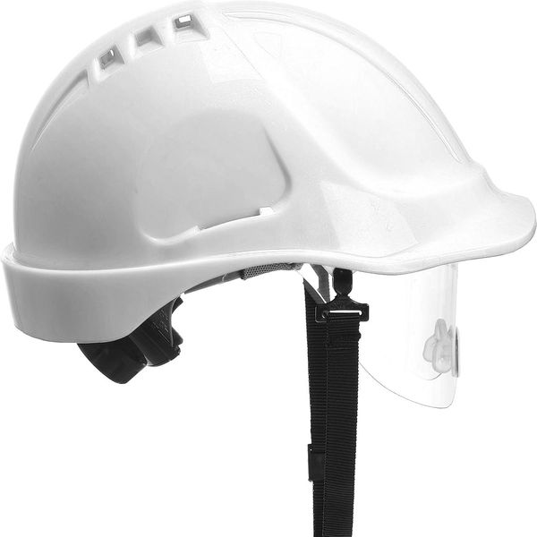 ELMETTO CASCO DI PROTEZIONE PW55 AERATO IN ABS - con visiera e sottogola - bianco