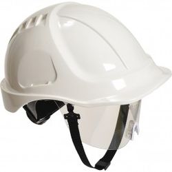 ELMETTO CASCO DI PROTEZIONE PW55 AERATO IN ABS - con visiera e sottogola - bianco