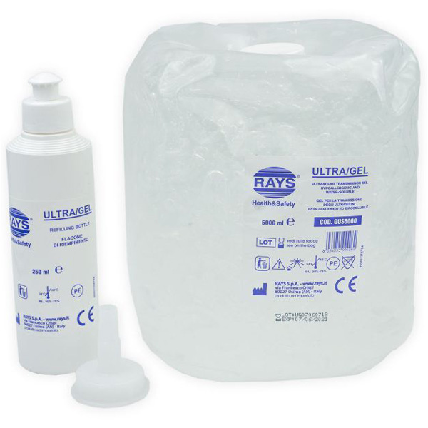 GEL ULTRASUONI PER ECOGRAFIA E TERAPIE CON APPARECCHI MACCHINARI - sacca  5Kg e dosatore da 250ml