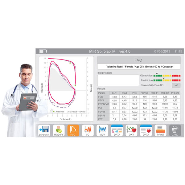 SPIROMETRO MIR TOUCHSCREEN SPIROLAB 7 con SpO2, display a colori, stampante e software PC