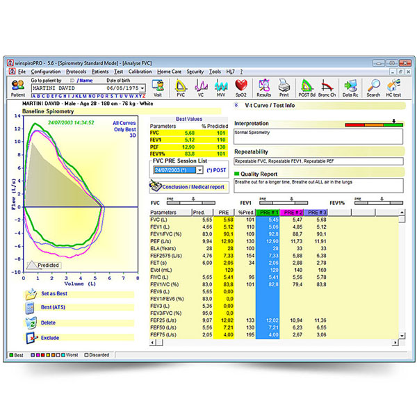 SPIROMETRO MIR TOUCHSCREEN SPIROLAB 7 con SpO2, display a colori, stampante e software PC