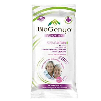 SALVIETTINE PER IGIENE INTIMA BIOGENYA SENIOR - Camomilla e Aloe Vera - Effetto Delicato - 20x25cm - Conf.60pz