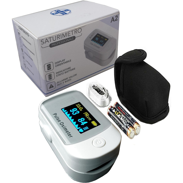 PULSOSSIMETRO SATURIMETRO DA DITO FS20D - allarmi sonori e visivi - adulto e pediatrico