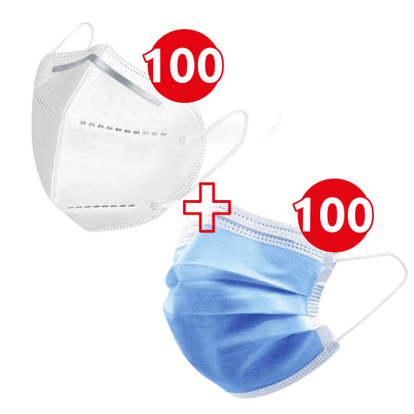 KIT 100 MASCHERINE FFP2 + 100 MASCHERINE CHIRURGICHE 2R