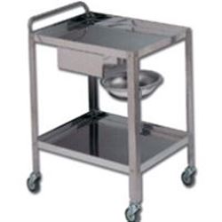 CARRELLO OSPEDALIERO PER MEDICAZIONE DRESSING in acciaio inox - 2 ripiani - 1 cassetto 1portacatino - 70x50xh.80cm