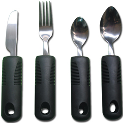 KIT SET POSATE (cucchiaio, coltello, forchetta e cucchiaino) per disabili e anziani - 4pz