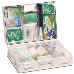 KIT PRIMO SOCCORSO VALIGETTA ALLEGATO 1 maggiorato - da 3 lavoratori - 44,3x33,8x14,7cm - indicata per ristoranti, supermercati, palestre, piscine