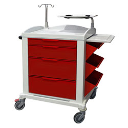 CARRELLO MULTIFUNZIONE EMERGENZA - 4 cassetti - ripiano estraibile - asta porta flebo - 80x62x100cm