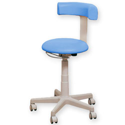 SGABELLO GIREVOLE CON SEDILE E SCHIENALE in peltex e base in acciaio inox - altezza regolabile 53-66cm - blu chiaro