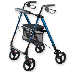 DEAMBULATORE PIEGHEVOLE LEGGERO DA ESTERNO / ROLLATOR - 4 ruote con freni mano - sedile cestello - portata 136kg