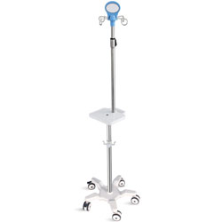 ASTA POMPA INFUSIONALE 4 GANCI con manico e ripiano - altezza regolabile - 5 ruote 