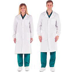 CAMICE MEDICO INFERMIERE UNISEX con bottoni automatici - cotone 100% - bianco - tg.40-58