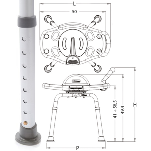 SGABELLO DA DOCCIA GIREVOLE E REGOLABILE - Con Maniglia Laterale 