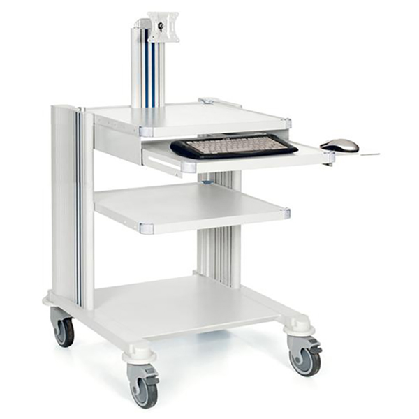 CARRELLO PROFESSIONALE PRO CART 2 - 2 ripiani 50x50cm + base - con supporto tastiera e braccio monitor