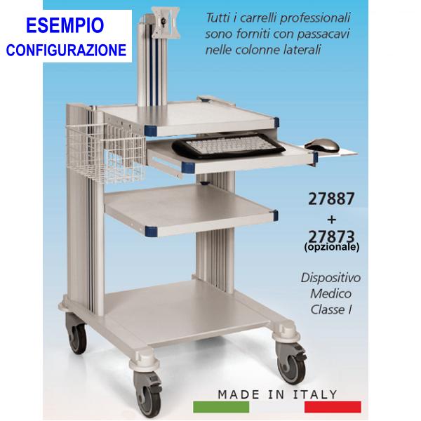 CARRELLO PROFESSIONALE - 2 ripiani + tastiera e supporto monitor
