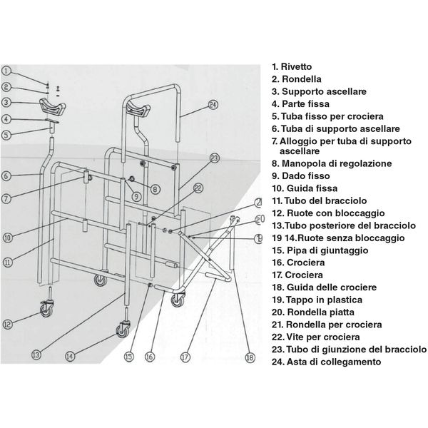 DEAMBULATORE ASCELLARE - smontabile - 4 ruote - blu