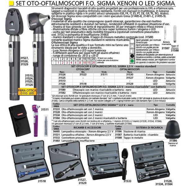 OTOSCOPIO DIAGNOSTICO A FIBRA OTTICA SIGMA - luce LED 60.000 lux - in plastica - con valigetta rigida