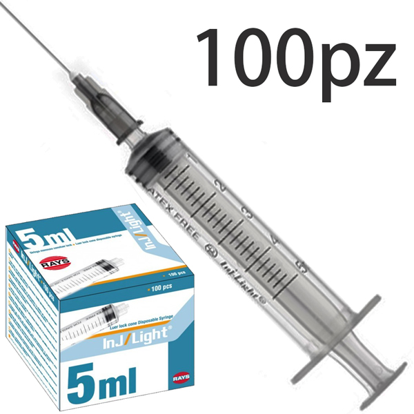 SIRINGHE MONOUSO STERILI 3PZ - 5ml - CON AGO G21/22 - LUER CENTRALE - conf.100pz