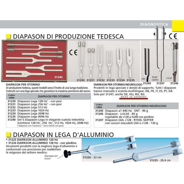 DIAPASON IN ALLUMINIO 128 Hz - con piedino