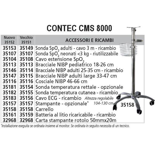 MONITOR MULTIPARAMETRICO PAZIENTE CONTEC NEW CMS 8000 - display 12,1” con ECG, RESP, SpO2, PR, NIBP, doppio canale TEMP
