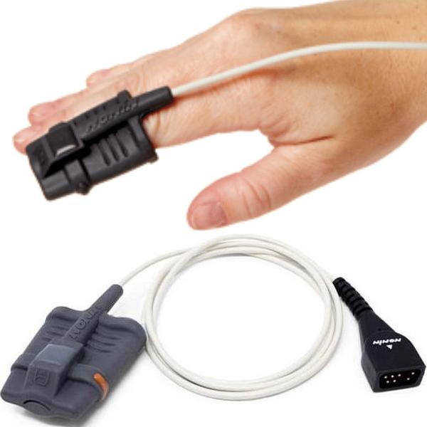 SONDA SENSORE SpO2 RIUTILIZZABILE IN GOMMA - cavo 1m - per Nonin / Resmed - adulto