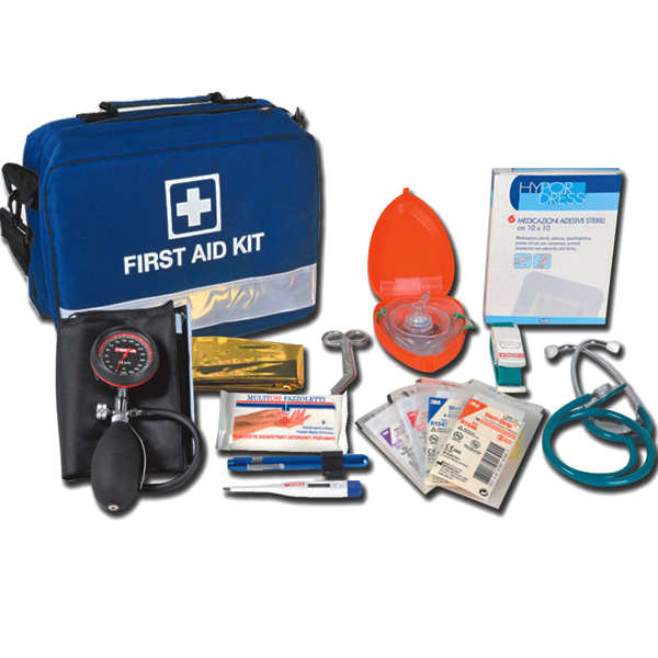 KIT PRONTO SOCCORSO BORSA 626 con sfigmomanometro - 31x22x11cm - per casa e auto