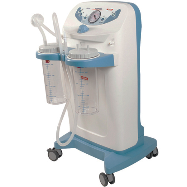 ASPIRATORE CHIRURGICO SU CARRELLO CLINIC PLUS - a pedale e deviatore flusso - 230V - 2x4lt - 60lt/min