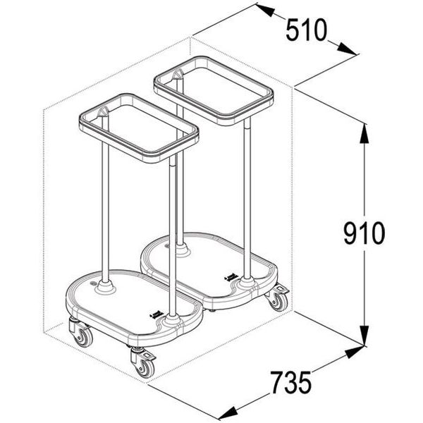 CARRELLO PORTASACCO BIANCHERIA A PEDALE - 2 sacchi - 91x73,5x51cm