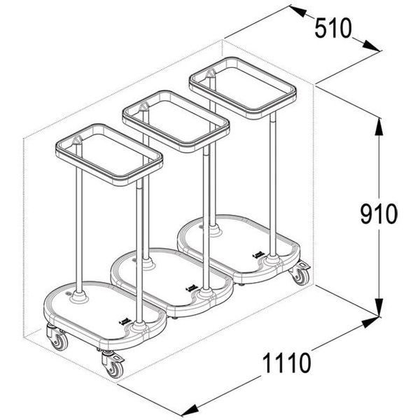 CARRELLO PORTASACCO BIANCHERIA A PEDALE - 3 sacchi - h.91x111x51cm