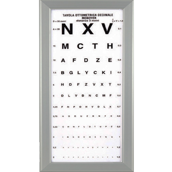 OTTOTIPO / TAVOLA OPTOMETRICA MONOYER ULTRAPIATTA A LED - distanza di lavoro 3m - luminoso