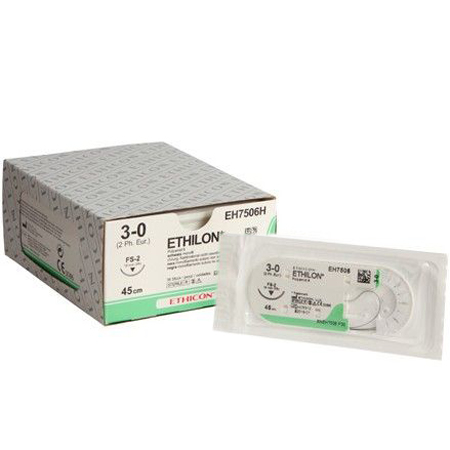 SUTURA MONOFILAMENTO ETHICON ETHILON NON ASSORBIBILE in Nylon - lunghezza 45cm - nero - Ago 3/8 19mm - 3/0 Gauge - Conf. 36pz
