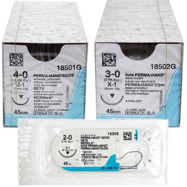SUTURA SETA ETHICON PERMA-HAND NON ASSORBIBILE - lunghezza 45cm - nero - varie misure - Conf.12pz