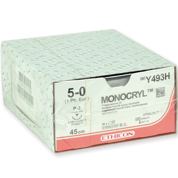 SUTURA MONOFILAMENTO ETHICON MONOCRYL ASSORBIBILE in poliglecaprone - 5/0 ago 19 mm - 45cm - Conf.36pz