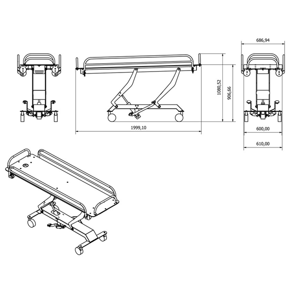 BARELLA DA DOCCIA elettrica - 200x74,6xh.75,3-110,8cm - Portata max 190kg