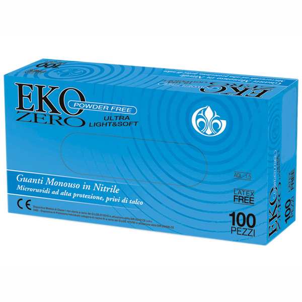 GUANTI IN NITRILE EKO ZERO - ultra leggeri 3gr - senza polvere  - conf.100pz - varie misure