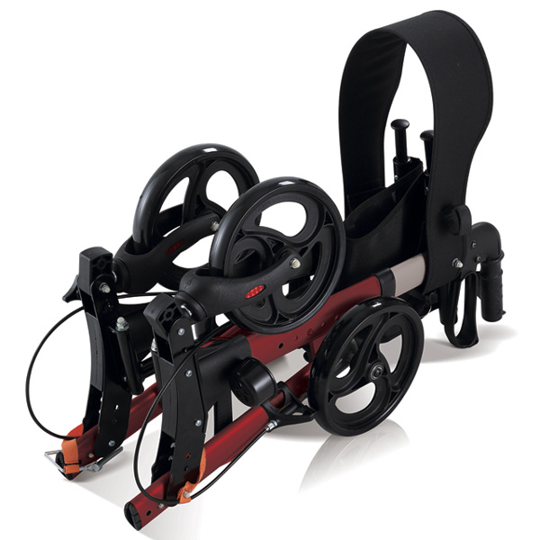 DEAMBULATORE PIEGHEVOLE DA ESTERNO / ROLLATOR COMPATTO - 4 RUOTE con freni - sedile schienale borsa - portata 136kg