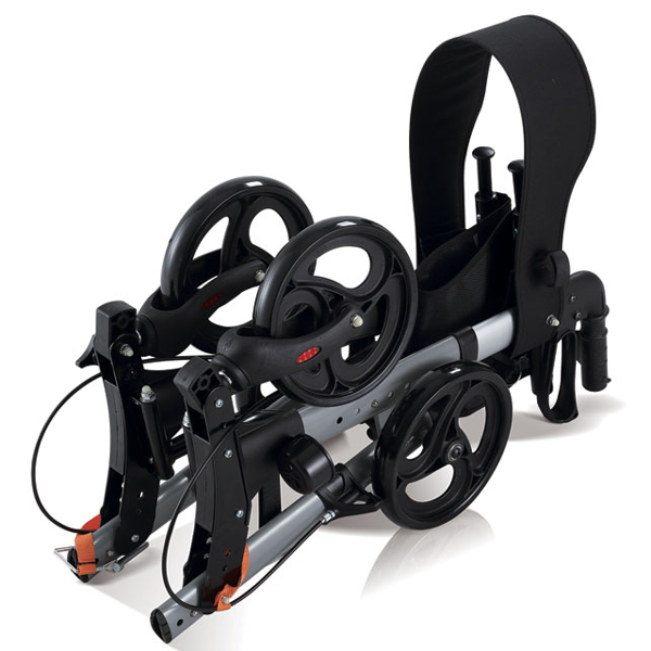 DEAMBULATORE PIEGHEVOLE STILISH DA ESTERNO / ROLLATOR - 4 ruote con freni mano - sedile cestello - portata 136kg