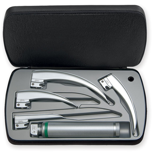 SET LARINGO HEINE CLASSIC + A LED con manico ricaricabile 2,5 V e 4 lame