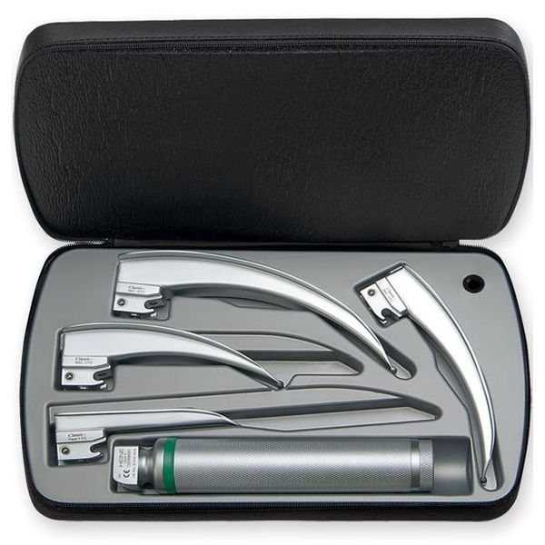 SET LARINGO HEINE PAED FIBRA OTTICA A LED - con manico ricaricabile 2,5V e 4 lame