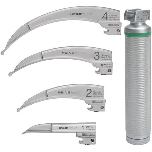 SET LARINGO HEINE CLASSIC + A LED con manico ricaricabile 2,5 V e 4 lame
