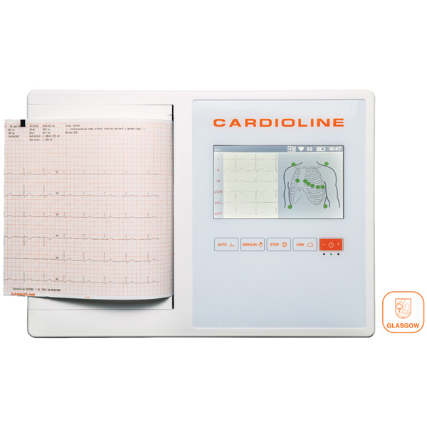 ELETTROCARDIOGRAFO / ECG CARDIOLINE 200L GLASGOW 12 DERIVAZIONI - 3/6/12 canali - display Touch Screen a colori